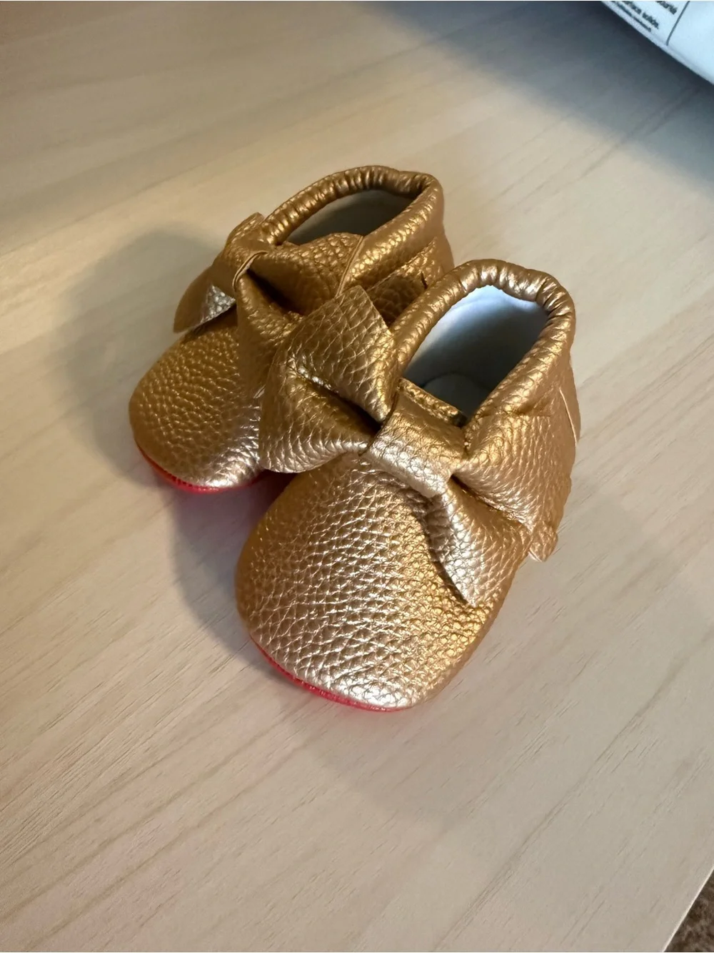 Gold Bow Baby Moccasins - Kids Shoes